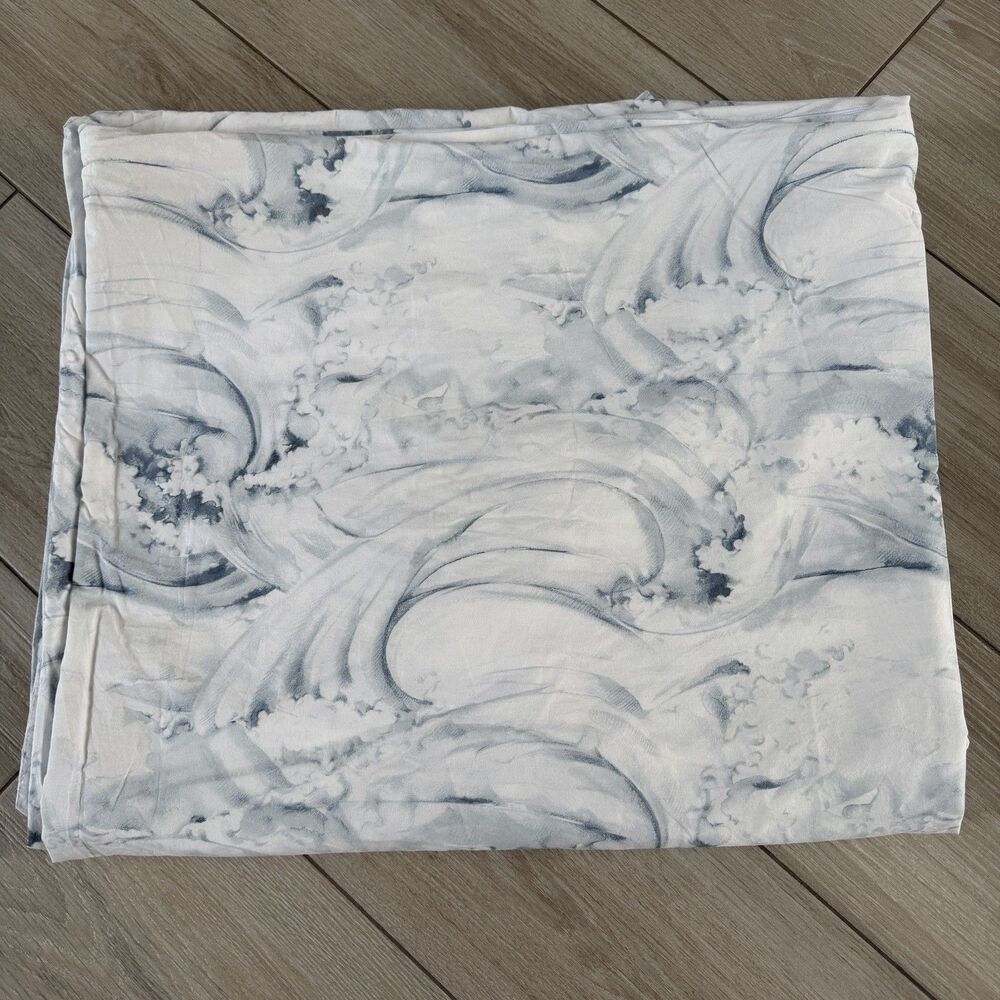 Pottery Barn Stinson Wave King/Cal King Duvet Cover Blue White Organic Cotton